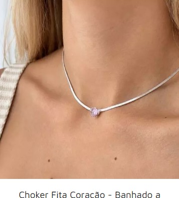 Choker Fita Coração – Banhado a Prata (cód. z.12-J)