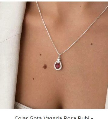 Colar Gota Vazada Rosa Rubi – Banhado a Prata (cód. z.5-L)