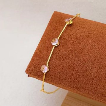 Pulseira Bolinhas Rosinha – Banhado a Ouro (cód. 38-J)