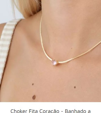Choker Fita Coração – Banhado a Ouro (cód. z.13-E)