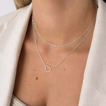 Colar Duplo Love – Banhado a Prata (cód. z.2-L)