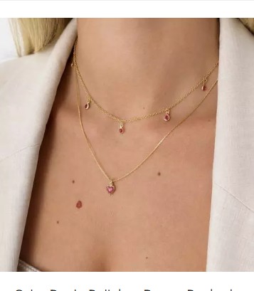 Colar Duplo Bolinhas Rosa – Banhado a Ouro (cód. z.2-K)