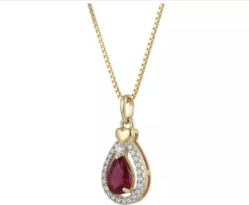 Colar Gota Vazada Rosa Rubi – Banhado a Ouro (cód. z.6-K)