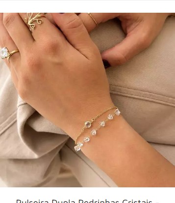 Pulseira Dupla Pedrinhas Cristais – Banhado a Ouro (cód. 38-L)