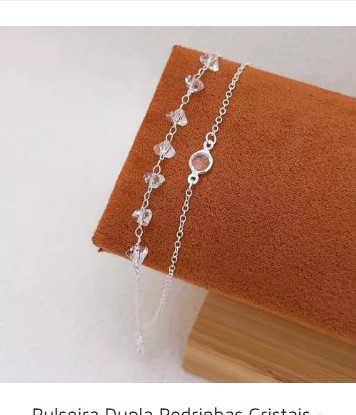 Pulseira Dupla Pedrinhas Cristais – Banhado a Prata (cód. 44-K)